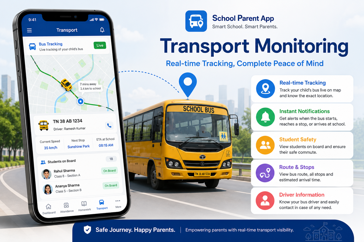 School transport monitoring screenshot